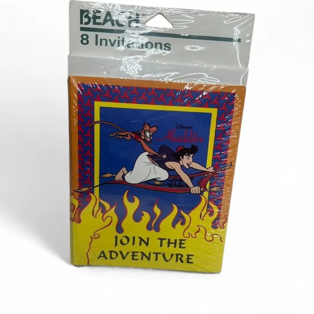 vintage 90s 1990s retro aesthetic Disney Aladdin party invitation cards